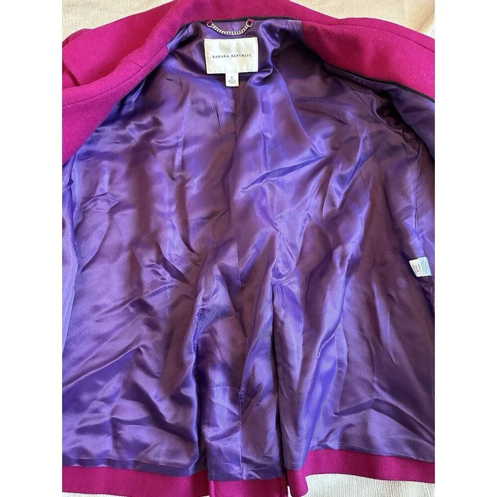 BANANA REPUBLIC Womens‎ Small Pink Double Breasted WOOL Blend Pea Coat Jacket - Picture 3 of 11